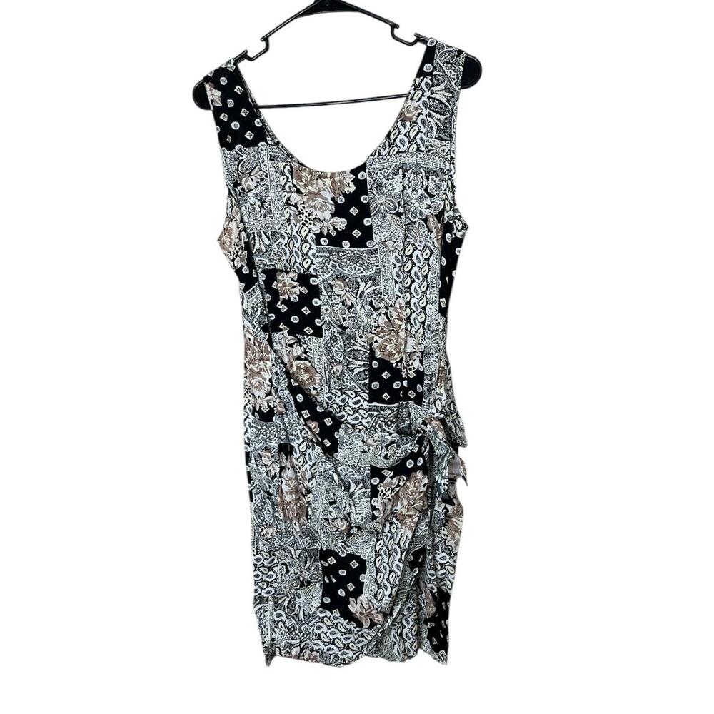 Stella Black And Cream Floral Paisley Wrap Midi Dress‎ Large